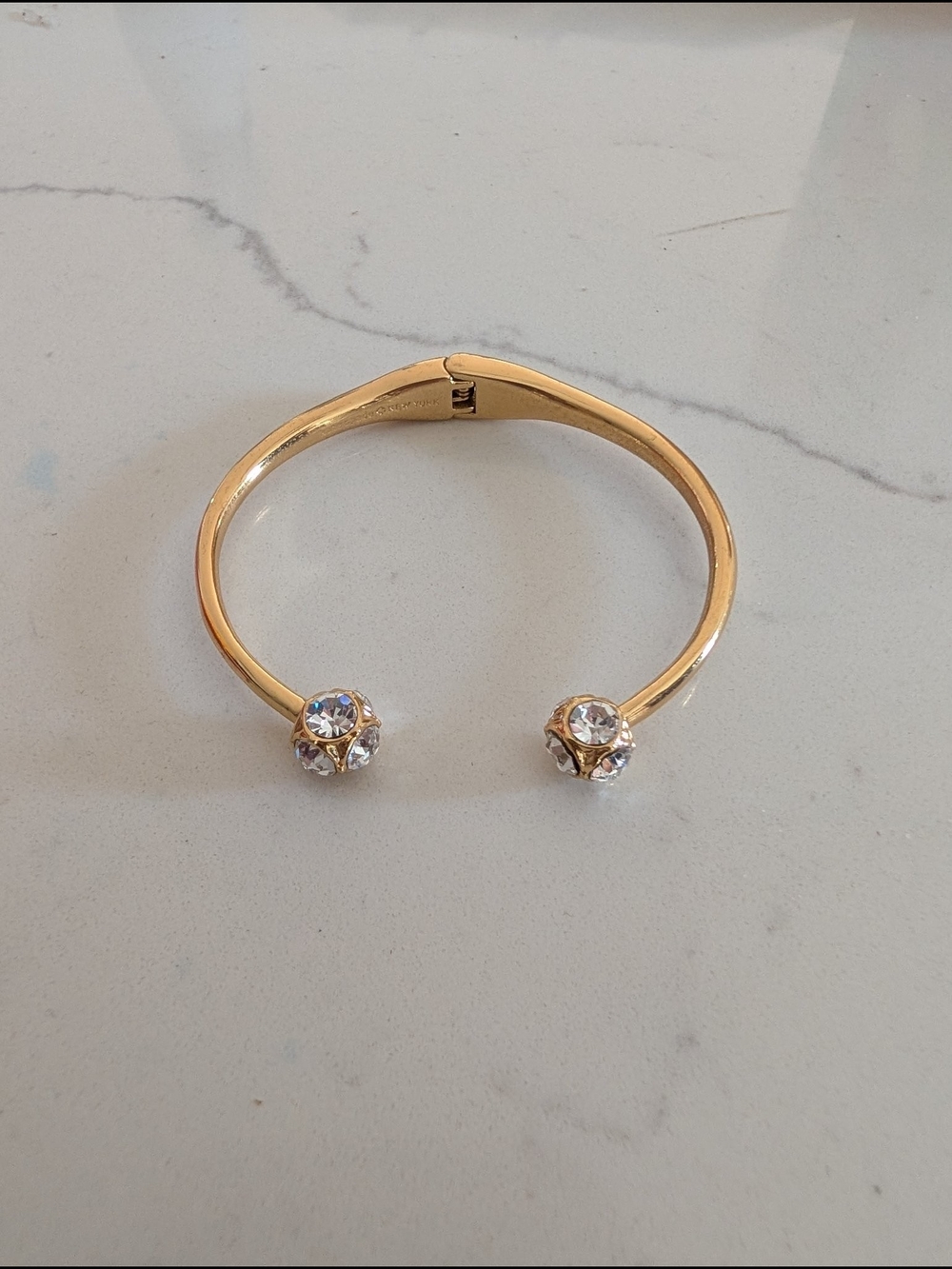 kate spade gold-tone open‎ cuff with crystal endcaps - Picture 2 of 6